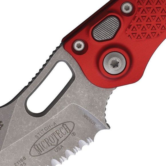 Microtech Auto Stitch S/E Button Lock AP Red