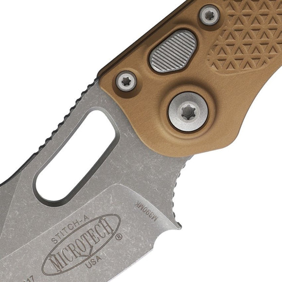 Microtech Auto Stitch S/E Button Lock AP Brown